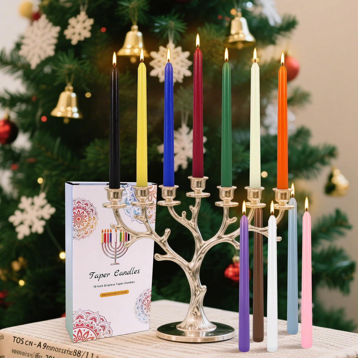 24 Pack 10" Tall Colored Taper Candles, Dripless Unscented Colorful Candlesticks for Birthdays