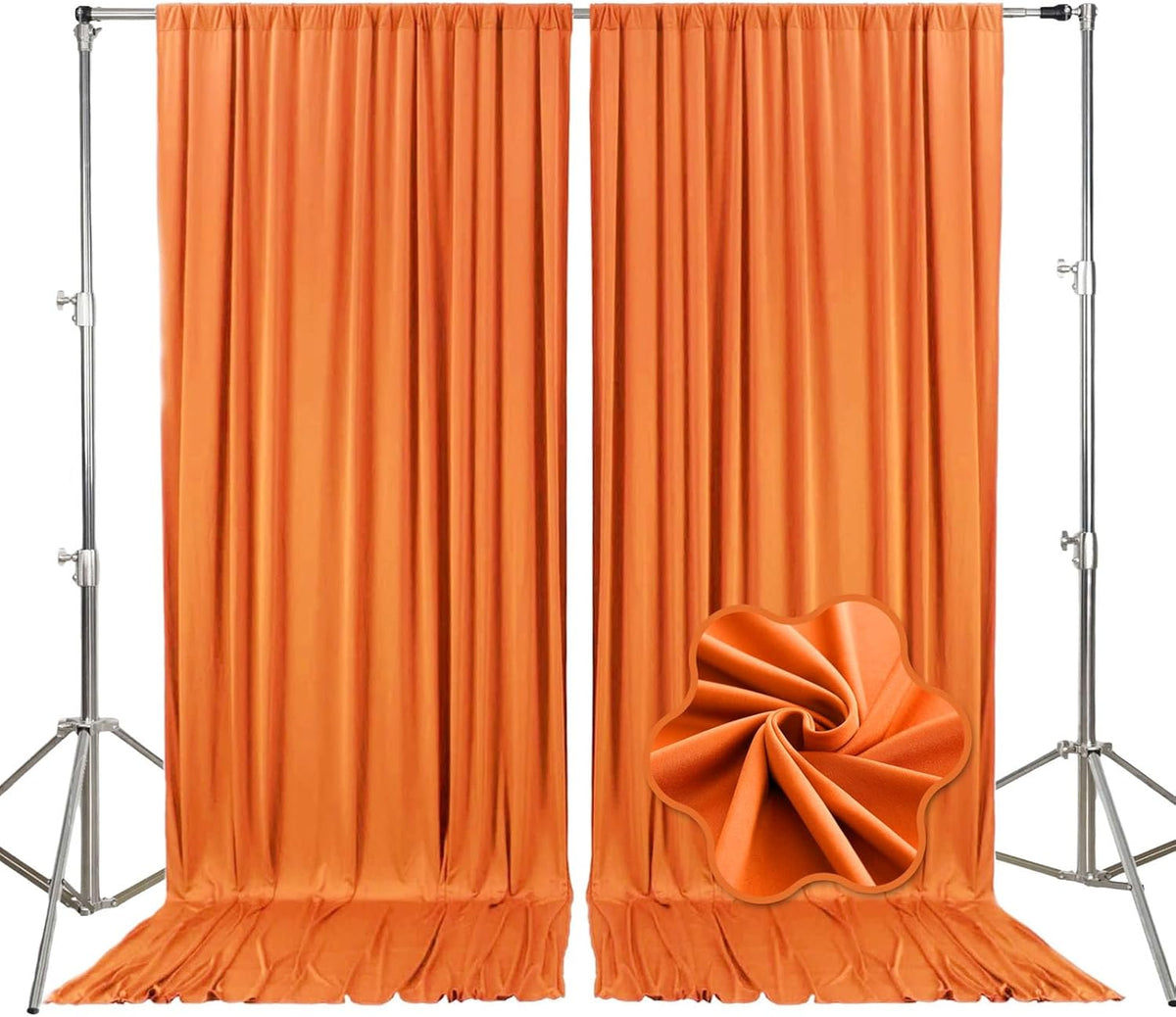 10ft x 10ft Orange Backdrop Curtains for Parties, Fabric Satin Background Curtain with Rod Pockets