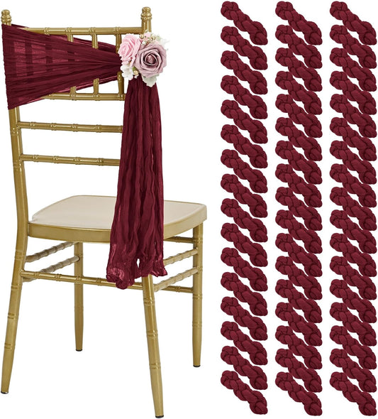 50 PCS Cheesecloth Chair Sashes, Bows Designed ChairSashes, 15.7x70 inch Chair Sashes for Aisle