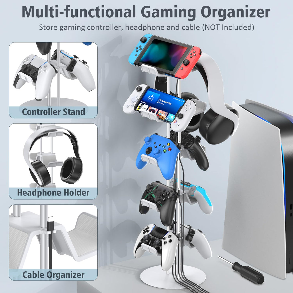 Kytok Gamer Gifts, Headset Stand 5 Tiers with Cable Organizer, Controller Stand Compatible with