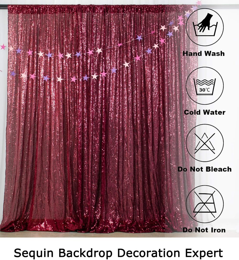 ShinyBeauty Burgundy Sequin Backdrop 10FTx10FT Sequin Fabric Backdrops for Photograph