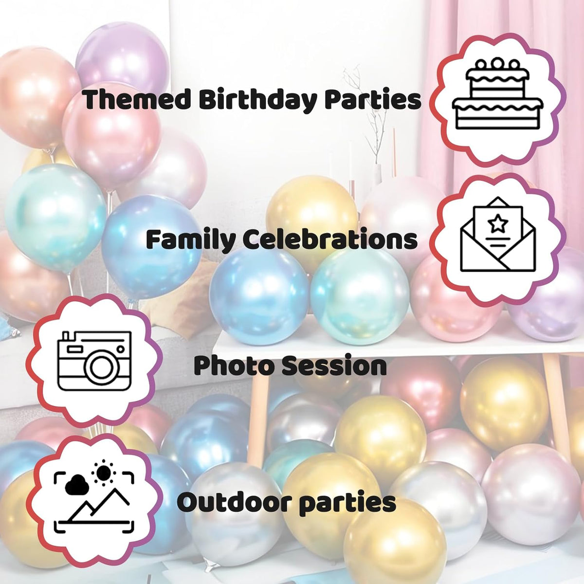 110pcs Metallic Multi Balloons, Metallic Color Latex Balloons 12 inch, Multi Balloon for Birthday
