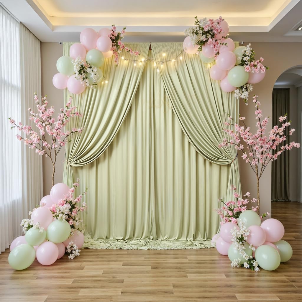 40 ft x 10 ft Wrinkle Free Sage Green Backdrop Curtain for Parties, Thick Green Polyester Photo