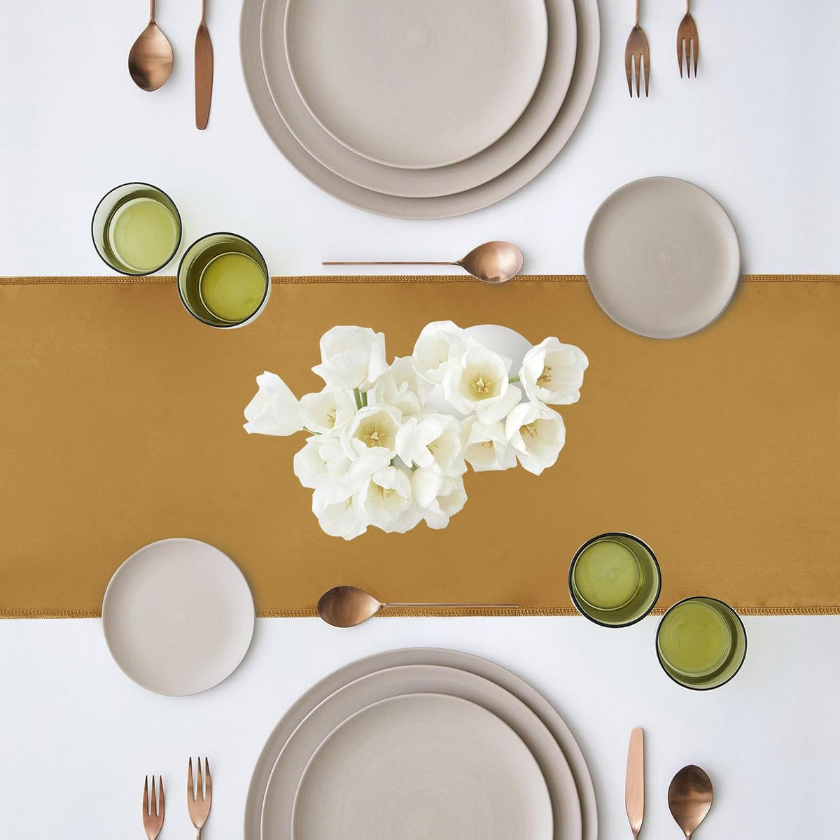 10 Pack Satin Table Runner 12 x 108 Inch Long Old Gold Silk Table Runner for Wedding Party Banquet