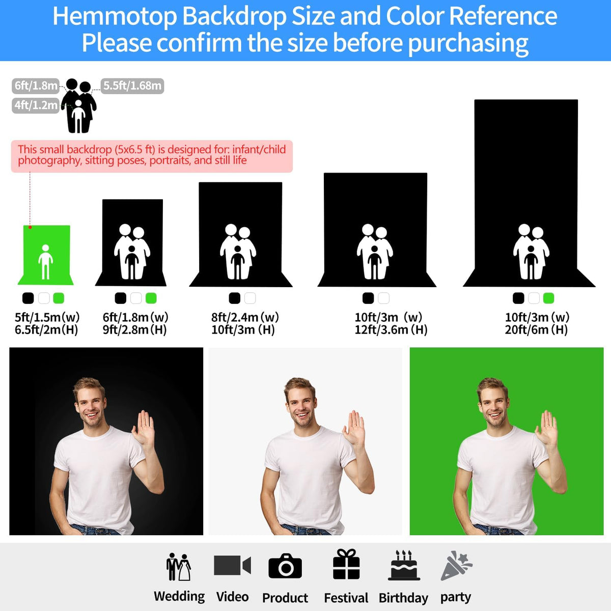 HEMMOTOP Photo Backdrop Curtains, 5x6.56 ft White Backdrop for Photoshoot, White Photography