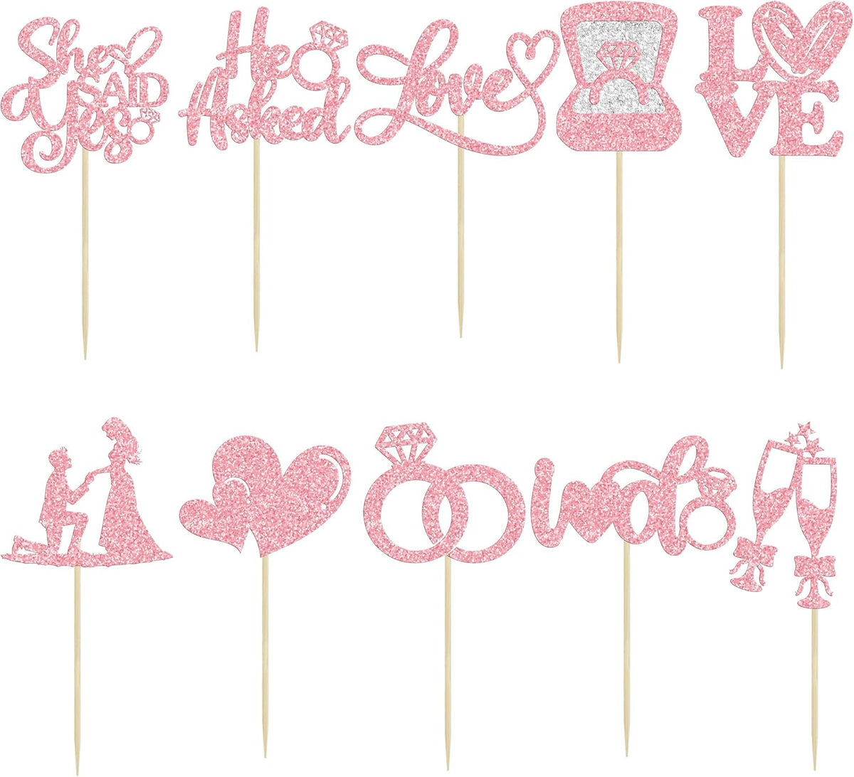 Ephlyn 30Pcs He Asked She Said Yes Cupcake Toppers Glitter Engagement Cupcake Toppers Diamond Ring