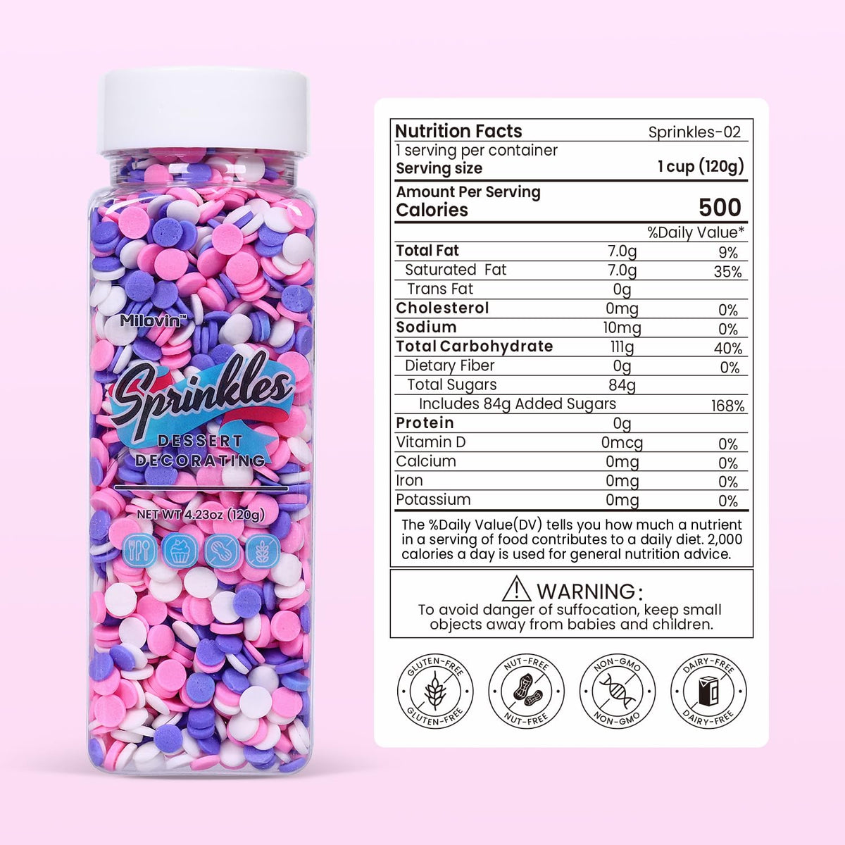 Edible Confetti Sprinkles for Cake Decorating, Round Sprinkles, Purple, Pink and White Sprinkles
