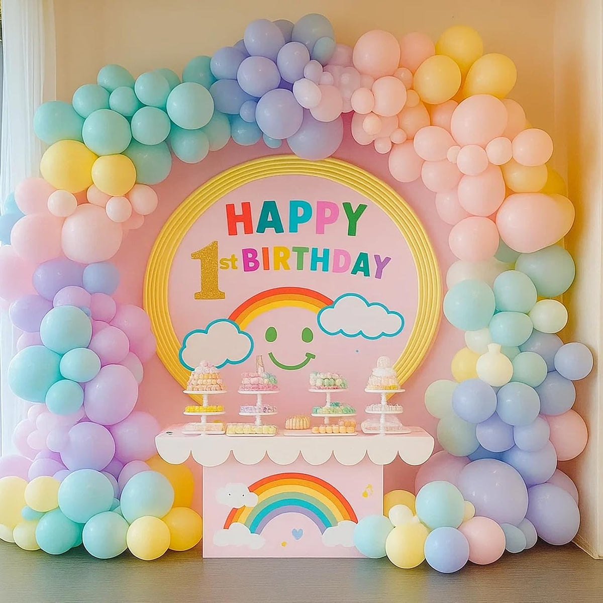 Patimate Pastel Balloons Set, 50 pcs 12 inch Rainbow Multicolor Pink Purple Green Yellow Blue