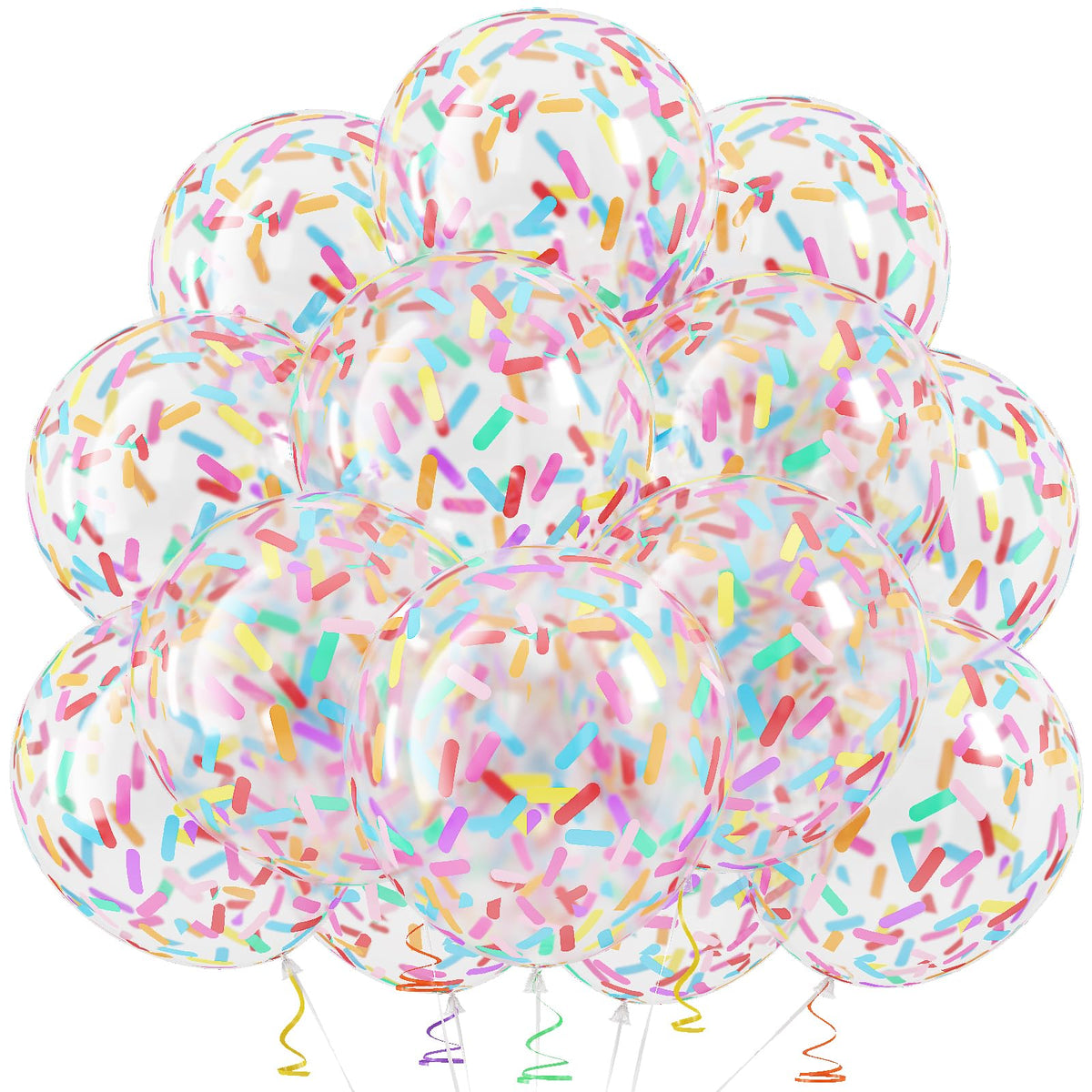 Rainbow Confetti Balloons, 12 Inch Multicolor Candyland Ice Cream Sprinkle Colorful Long Confetti