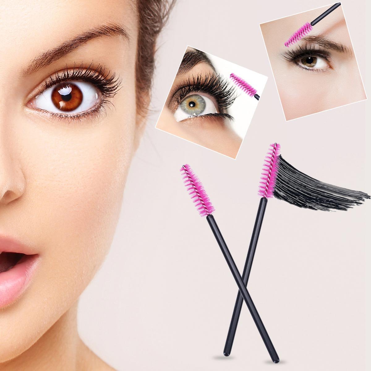 BTYMS 100 Pcs Disposable Eyelash Brush Mascara Applicator Lash Wand Eyebrow Spoolie for Extension