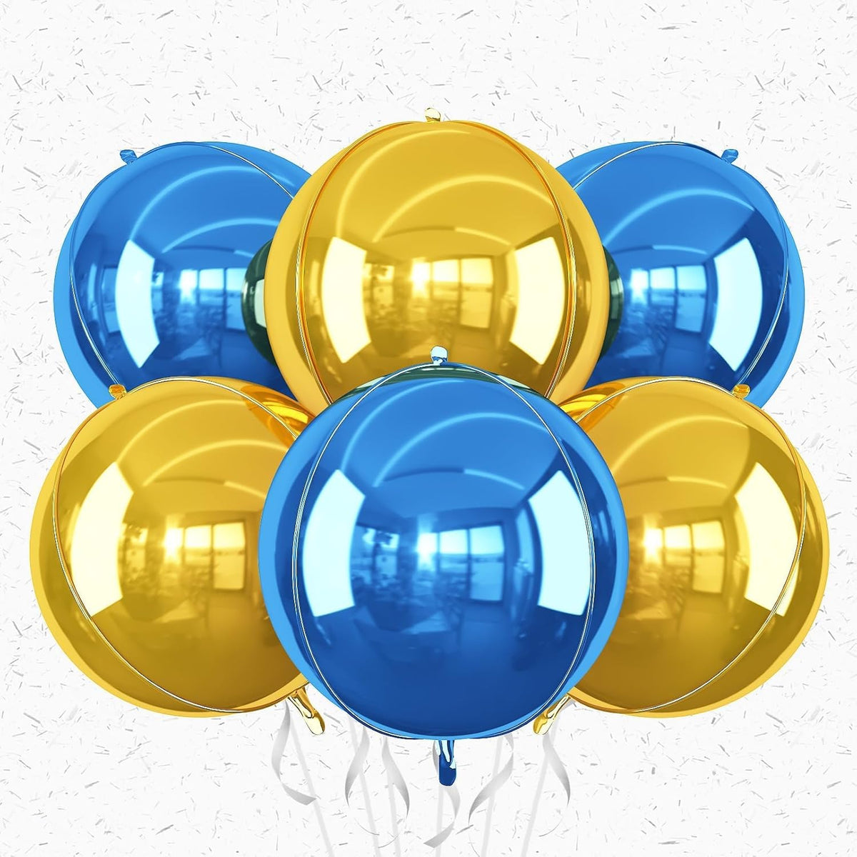 6Pcs Blue Gold Round Foil Balloons,Giant 4D Round Ball Balloon,22 Inch Metallic Blue Gold Balloons