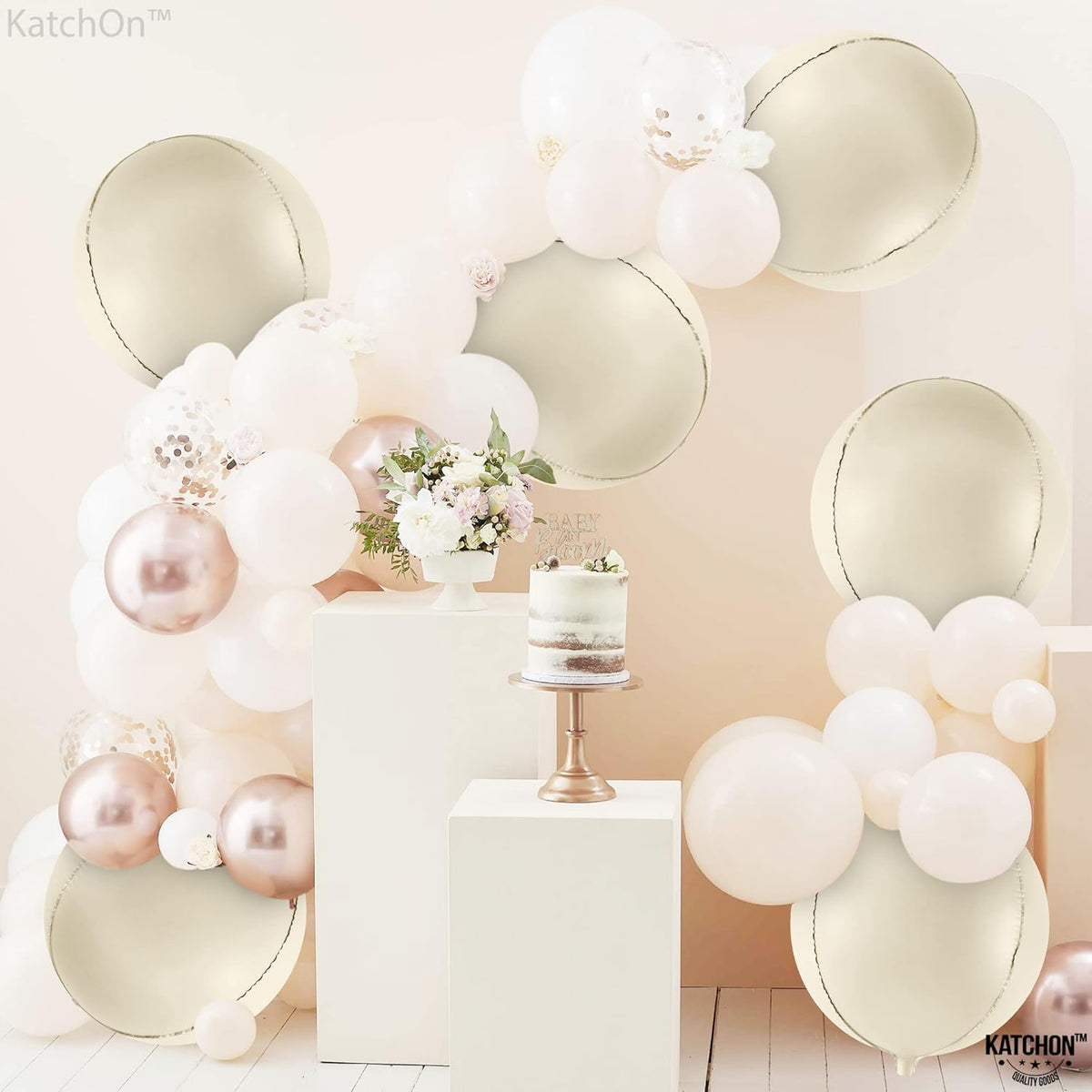 KatchOn, Huge White Sand Balloons Set- 22 Inch, Pack of 6 | Mylar Beige Balloon | White Sand Foil
