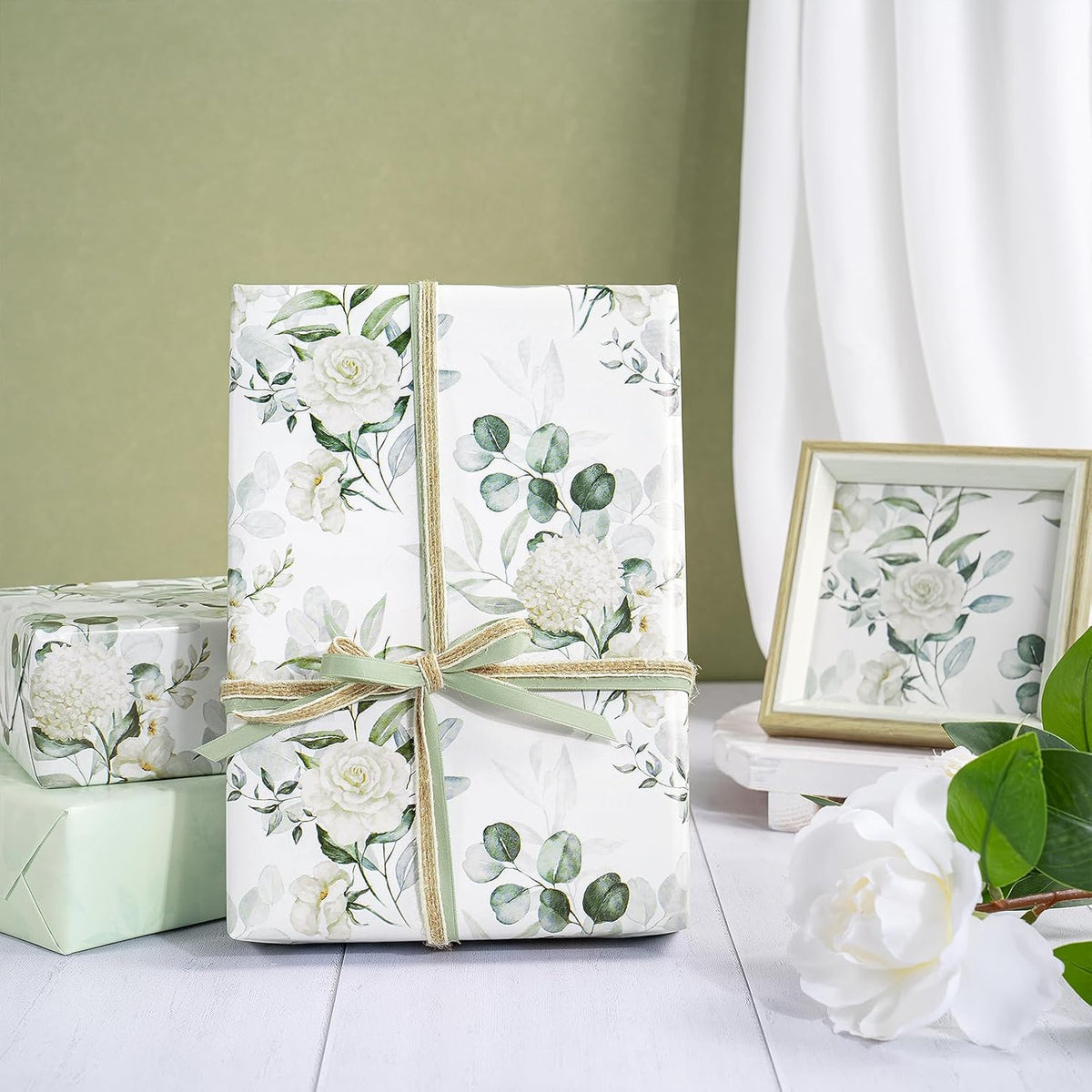 RUSPEPA Reversible Floral Wrapping Paper for Women Girls, Mini Roll, Elegant Flower Greenery and