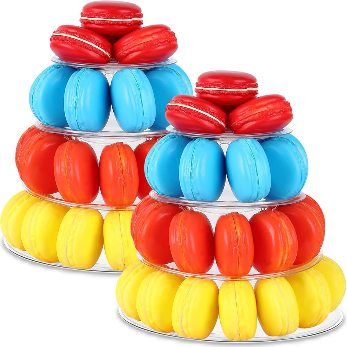 Juexica 2 Pcs Round Macaron Display Tower Stand 4 Tiers Plastic Cake Rack Macaron Wedding Cupcake