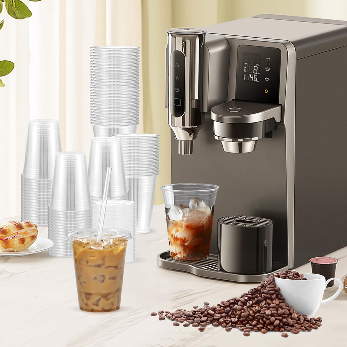 Dealusy 100 Pack - 16 oz Clear Plastic Cups with Lids and Straws