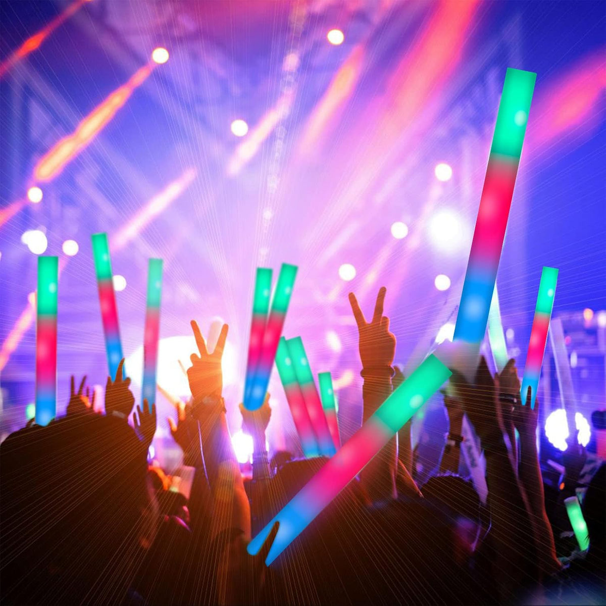 105 PCS LED Foam Glow Sticks, Glow Sticks Bulk Party Pack with 3 Modes Colorful Flashing, Glow in