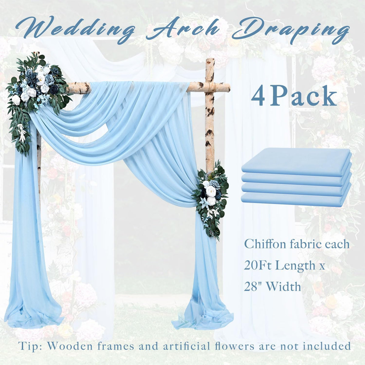 Wedding Arch Drapes Fabric 4 Panels 20Ft Length x 28" Width Baby Blue Arch Draping Chiffon Fabric