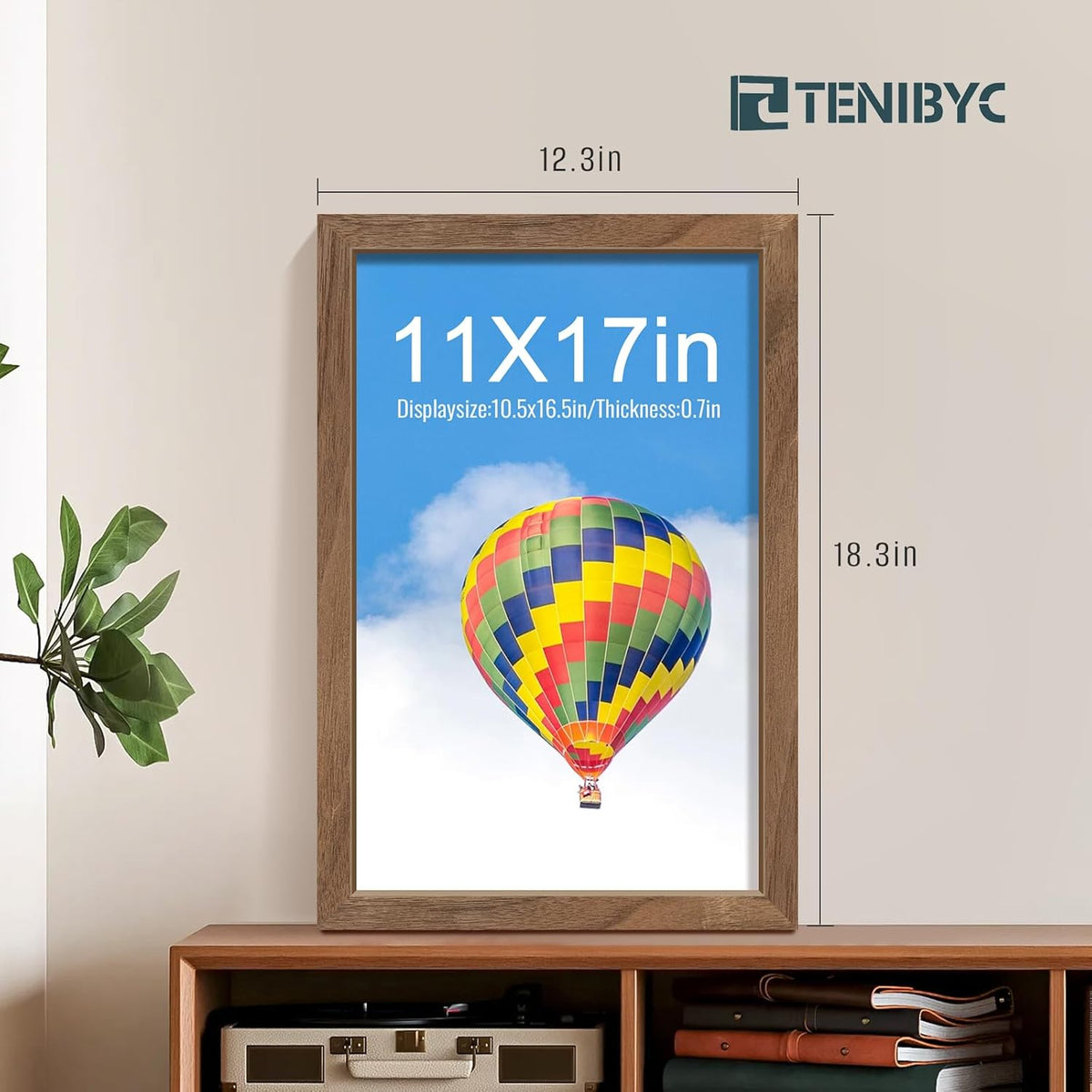 11x17 Picture Frame Set of 4, Walnut Wood Grain, HD Tempered Glass, Brown Wooden Poster Frame, Wall