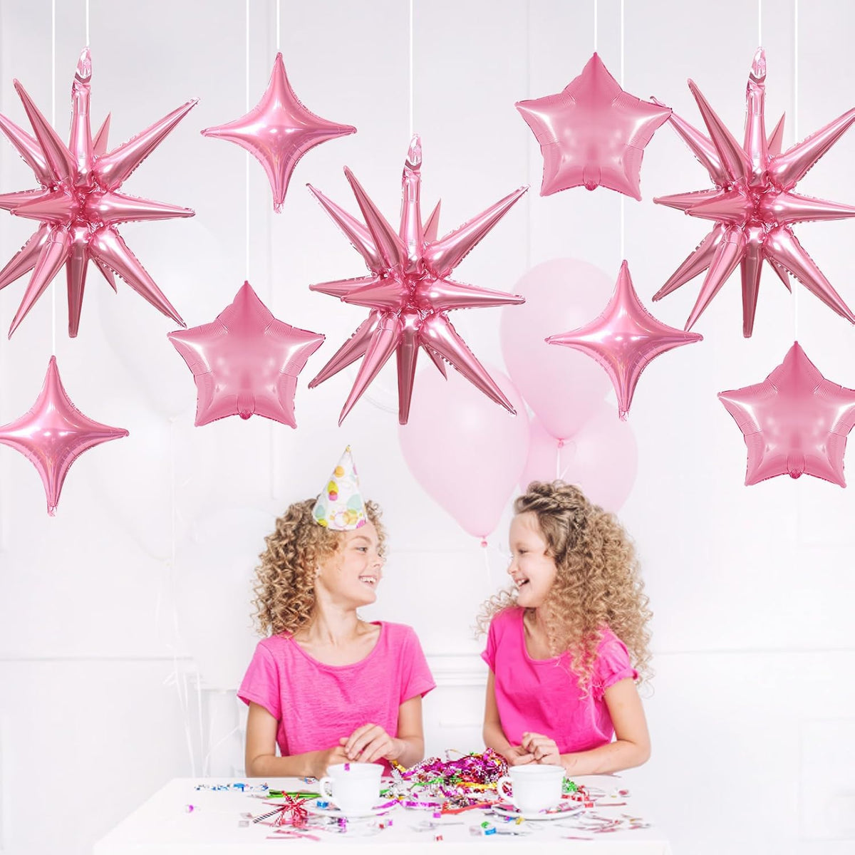 Pink Star Balloons, 22in Large Star Balloons Foil 10in 4-Pointed & Pink Pentagram Balloon for