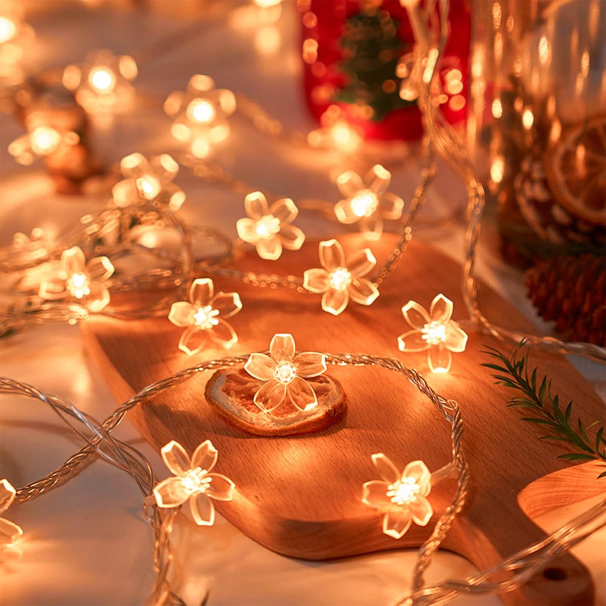 Fairy Flower String Lights Indoor Decorations, 33ft 100 LED Plug in Warm White Decorative Cute