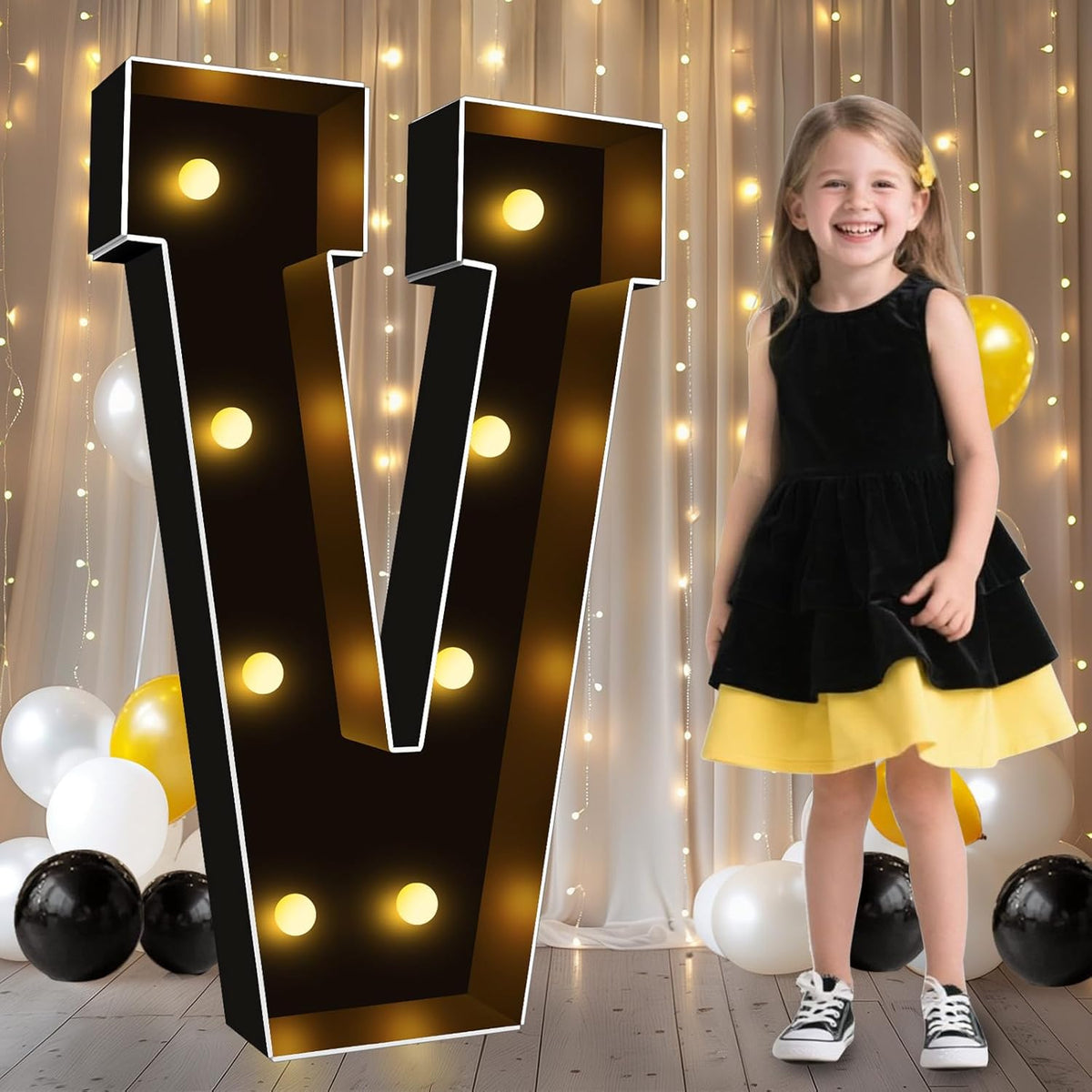 Pooqla 3FT Marquee Light Up Letters, Black LED Party Decor Large Marquee Letters 3 Feet Tall, Giant