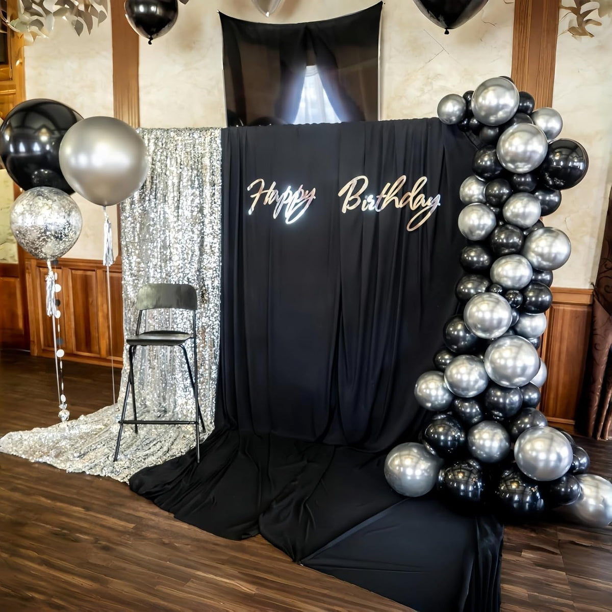 Black and Silver Balloons, 12 Inch Metallic Chrome Black Silver Confetti Latex Helium Balloons for