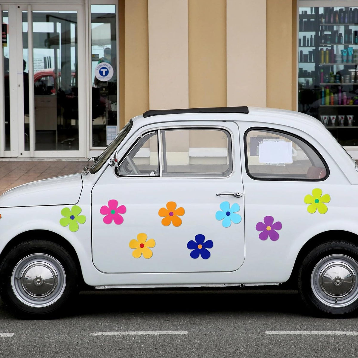 Kingdder 48 Pieces Retro Flower Car Magnets Decorations Refrigerator Decals 60s Multicolor Flower