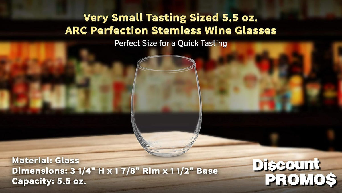 DISCOUNT PROMOS Stemless Wine Glasses by ARC 5.5 oz. Set of 12, Bulk Pack - Perfect for Hotel, Bar