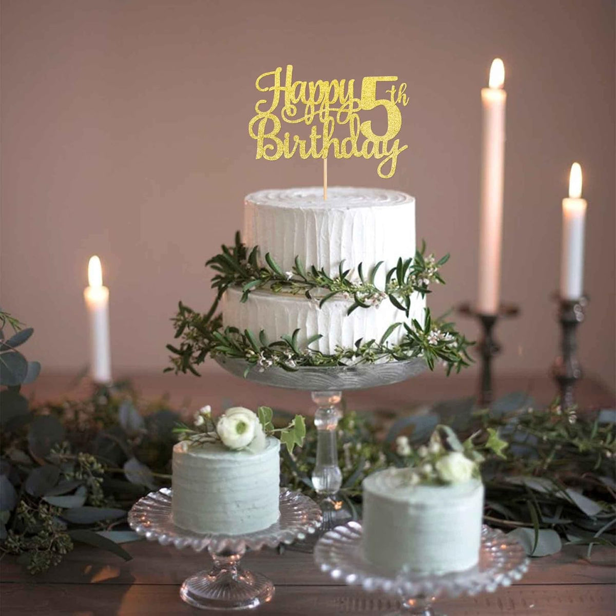 1 PCS Happy 5th Birthday Cake Topper - Gold Glitter Cheers to 5 Years - Fabulous Cake Decoration