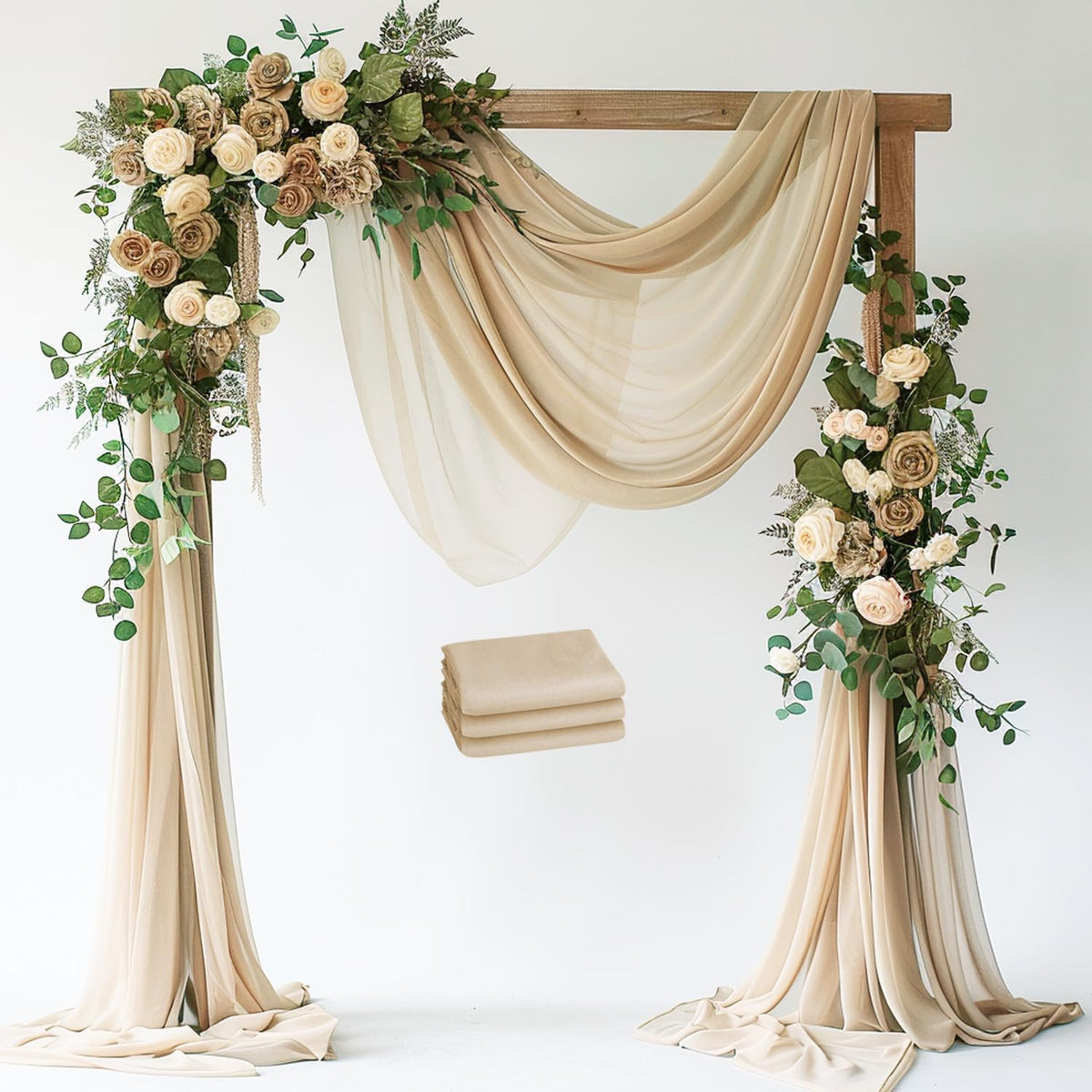 Wokceer Champagne Wedding Arch Draping Fabric Backdrop 3 Panels 28.7" X 20FT Sheer Drapes Fabric