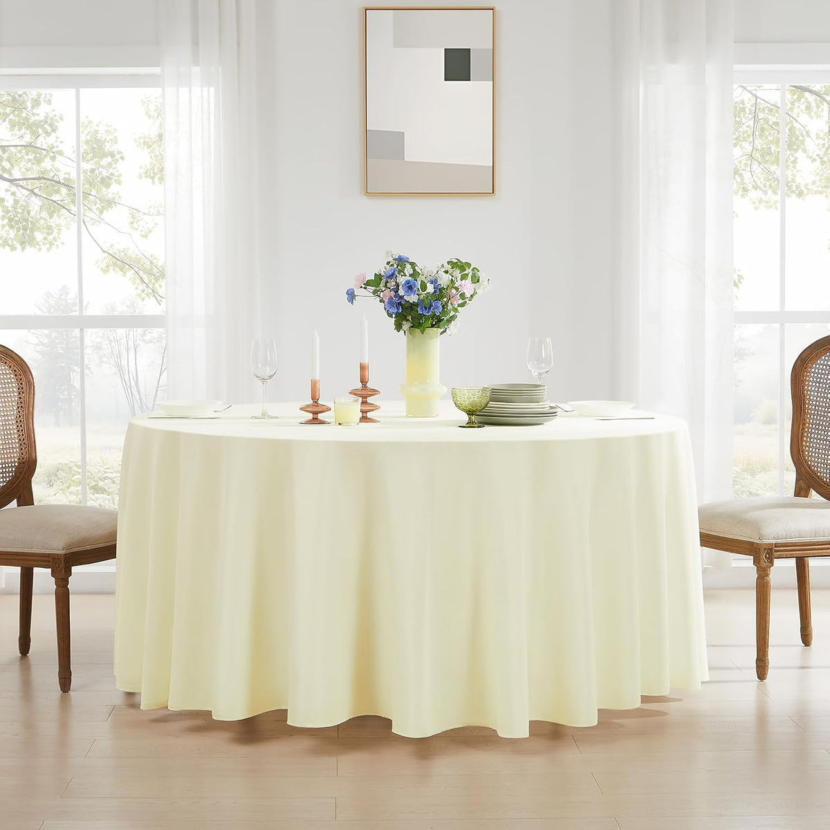 Round Tablecloth 120 Inch Tablecloth 10 Pack Ivory Table Cloths Washable Decorative Polyester