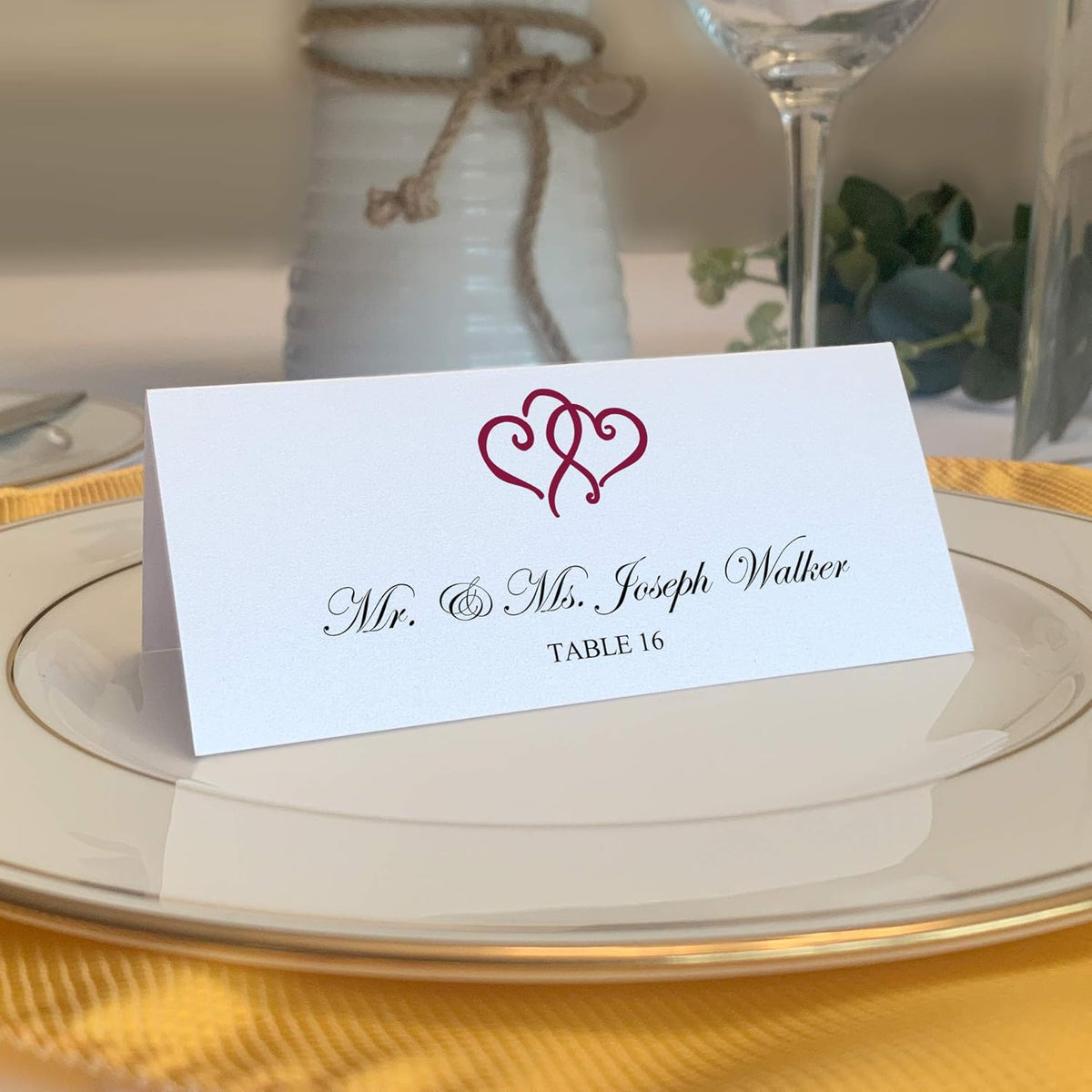 Linked Hearts Place Cards, Burgundy (Choose Color), Set of 60, Pre-cut and Scored - Wedding, Party