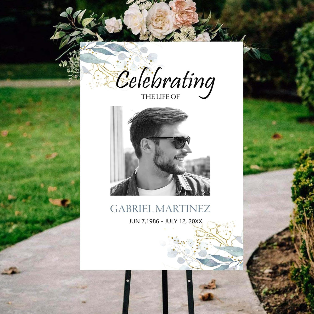Blue Celebration of Life, Funeral Welcome Sign, Large Memorial Poster, Funeral decoration, Obituary