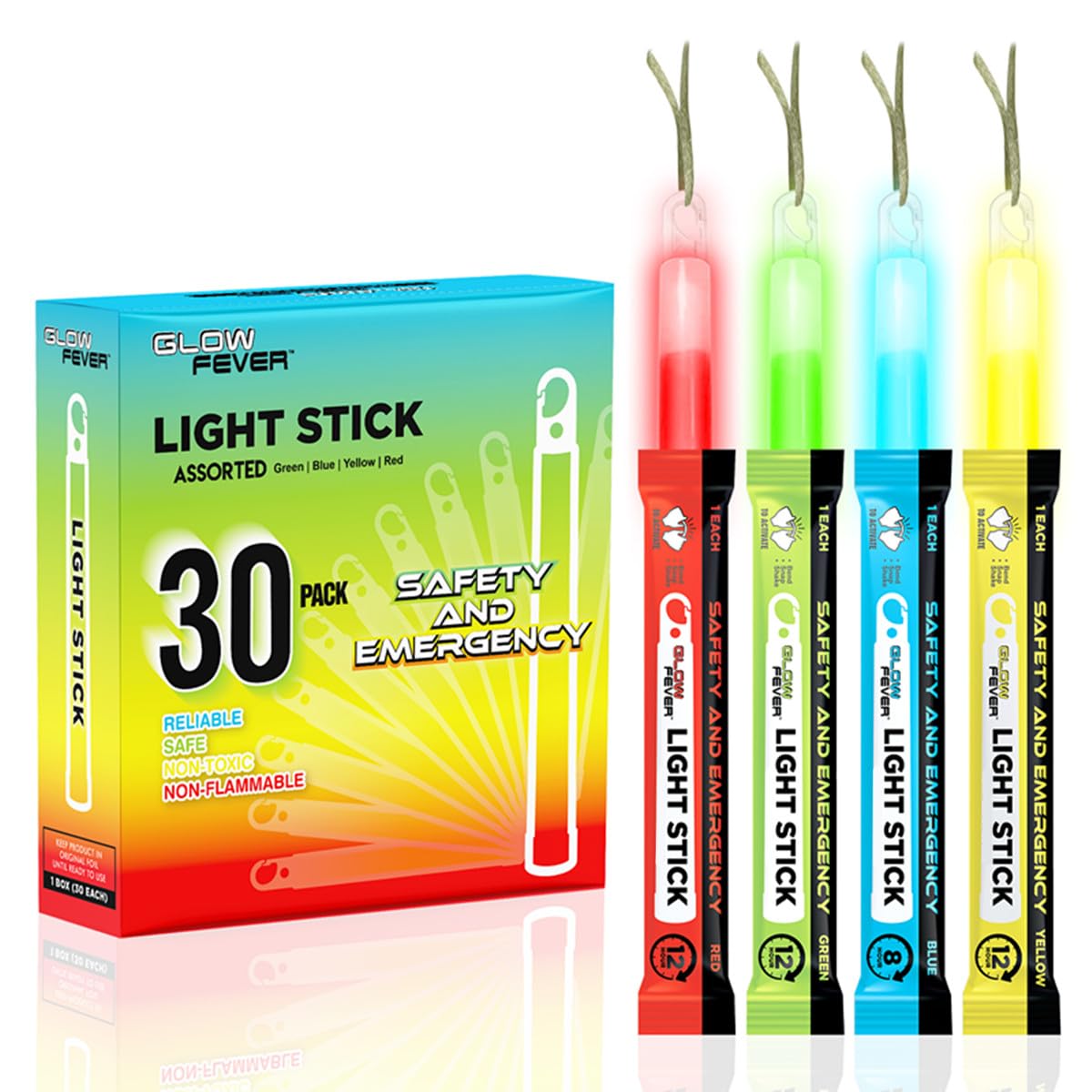 Glow Fever Emergency Safety Military Grade 6'' Lightsticks, Light Up Ultra Bright Glow Sticks with