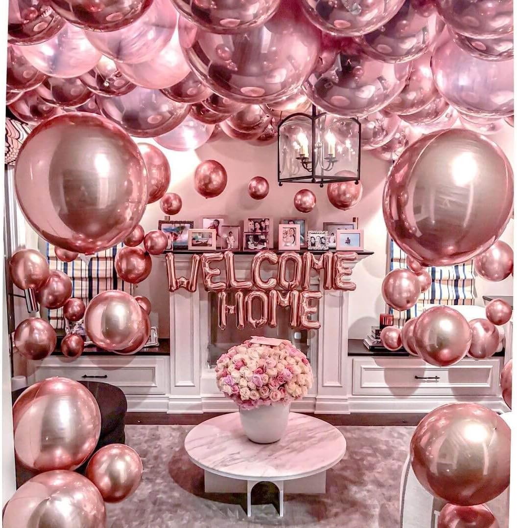 6 Pack Rose Gold 22 Inch 4D Foil Balloons Big 360 Degree Round Sephere Mylar Balloons Mirror Finish