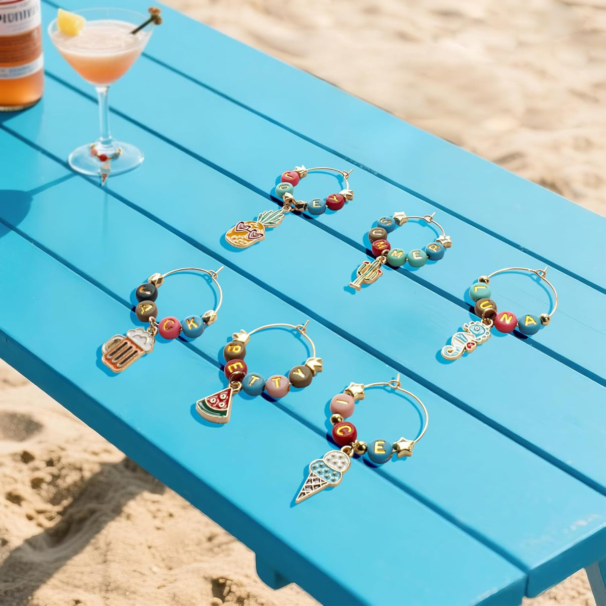 DIY Wine Glass Charms Kit, 25pcs Personalized Reusable Drink Marker Tags, Glass Identifiers for