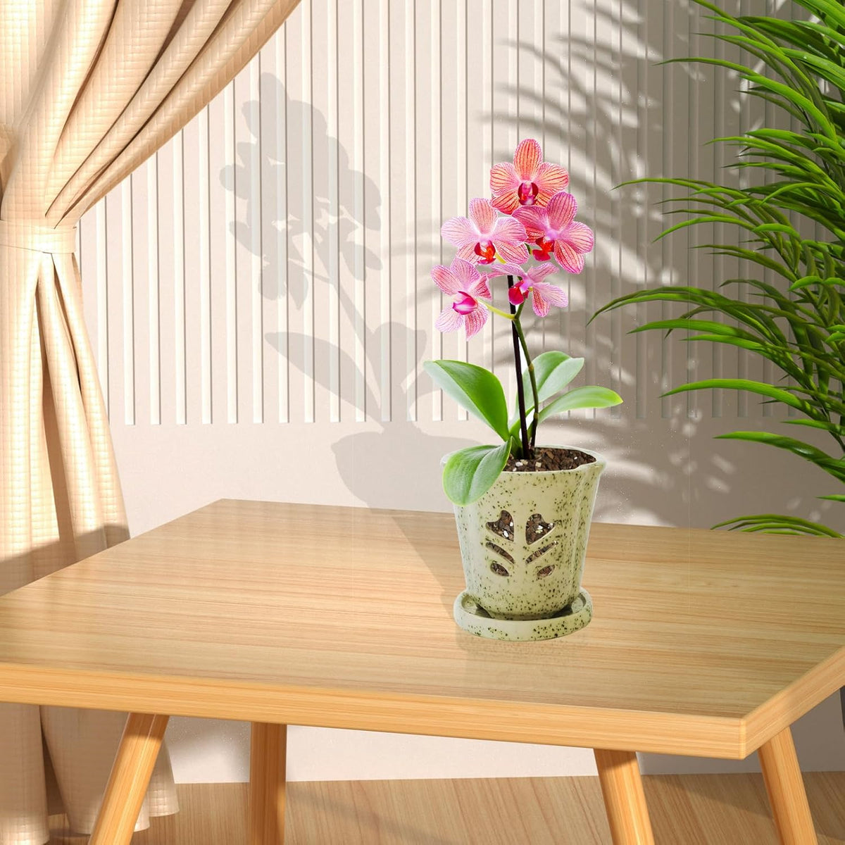 Orchid Pot 4 Inch, Ceramic Orchid Pots with Hole for Repotting, Beatiful Ice Cracked Glaze Ceramic
