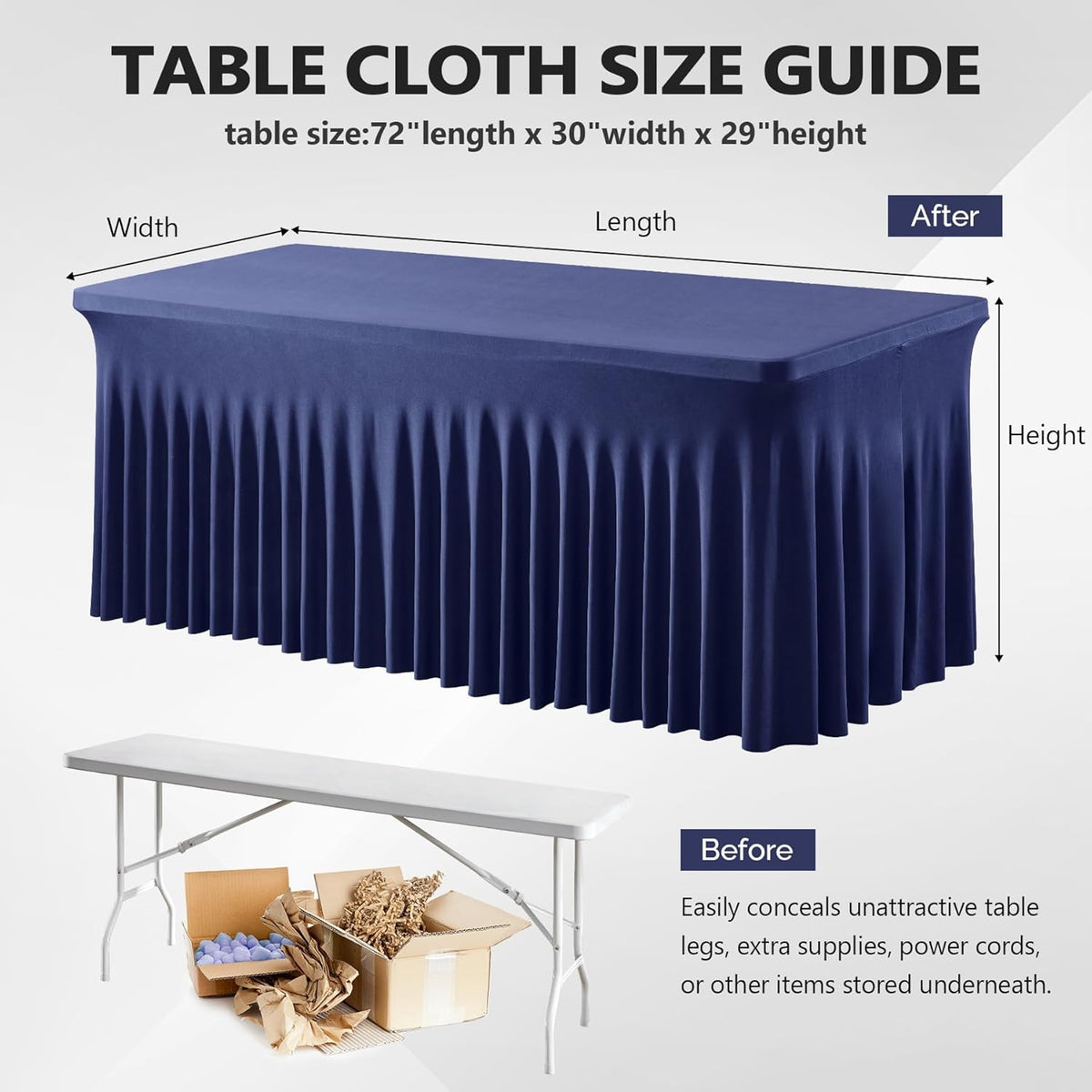 6 Pack Navy Blue Stretch Spandex Table Clothes for 6 Foot Rectangle Tables, 6FT Wrinkle Free Fitted