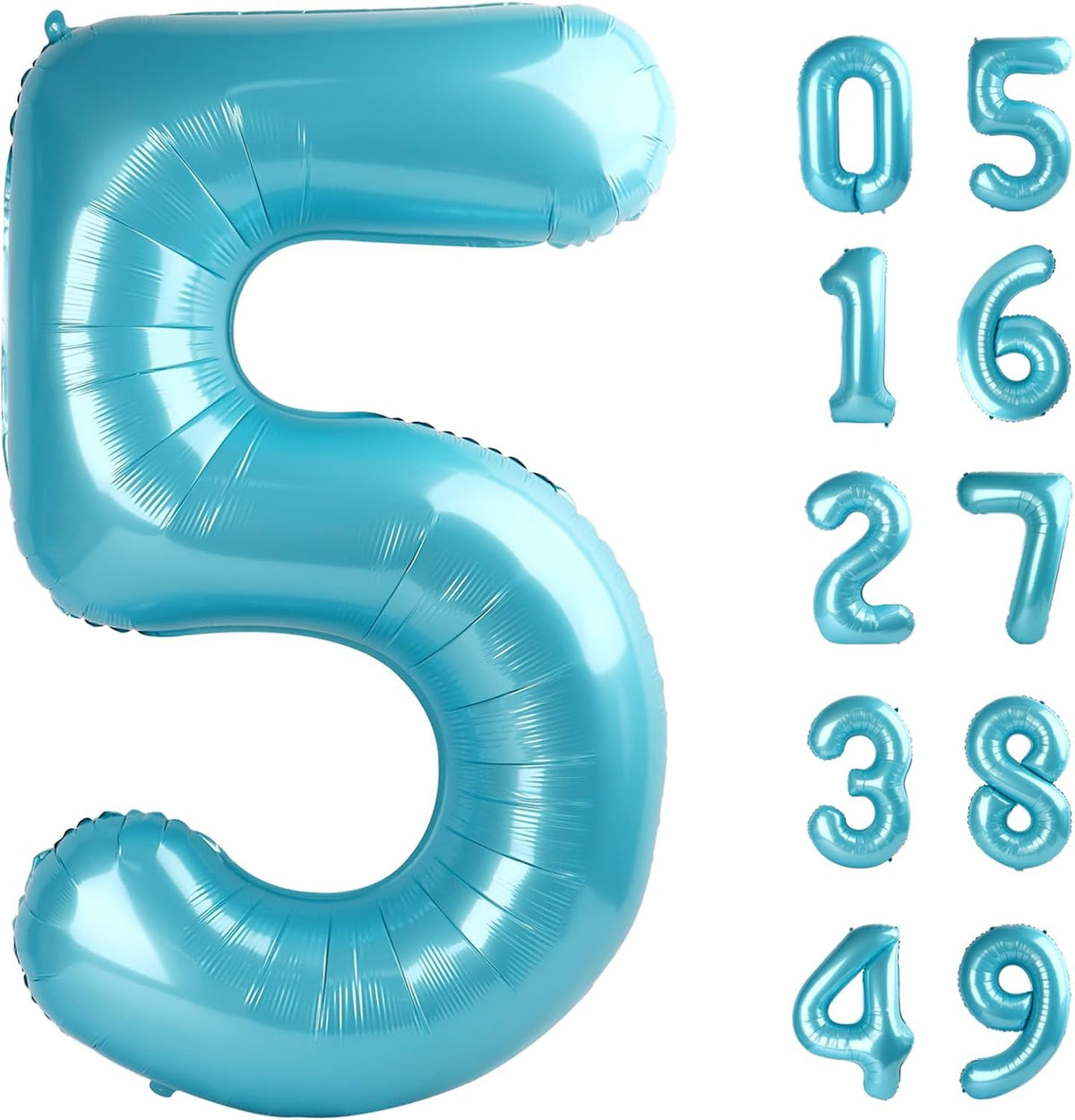 Pearl Blue 5 Number Balloon, 40 Inch Large Number 5 Birthday Balloon, Five 5th 15 25 35 50 55