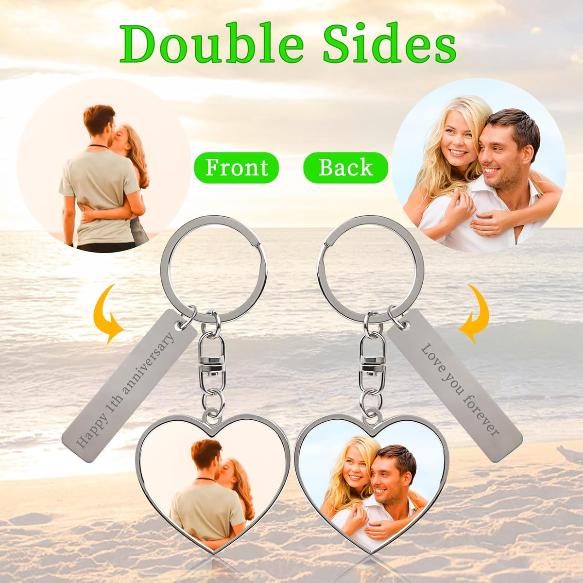 Double Side Custom Keychain with Picture Personalized Engraving Photo Text Customized Gifts for Men