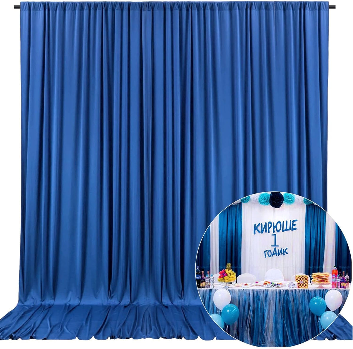 10 x 10 Feet Blue A Backdrop Curtain for Partie, Background Curtains for Photoshoot, Birthday