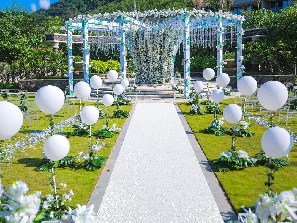 ShinyBeauty White Sequin Sparkle Wedding Aisle Runner 3FTx15FT Elegant Bridal Carpet for Indoor &