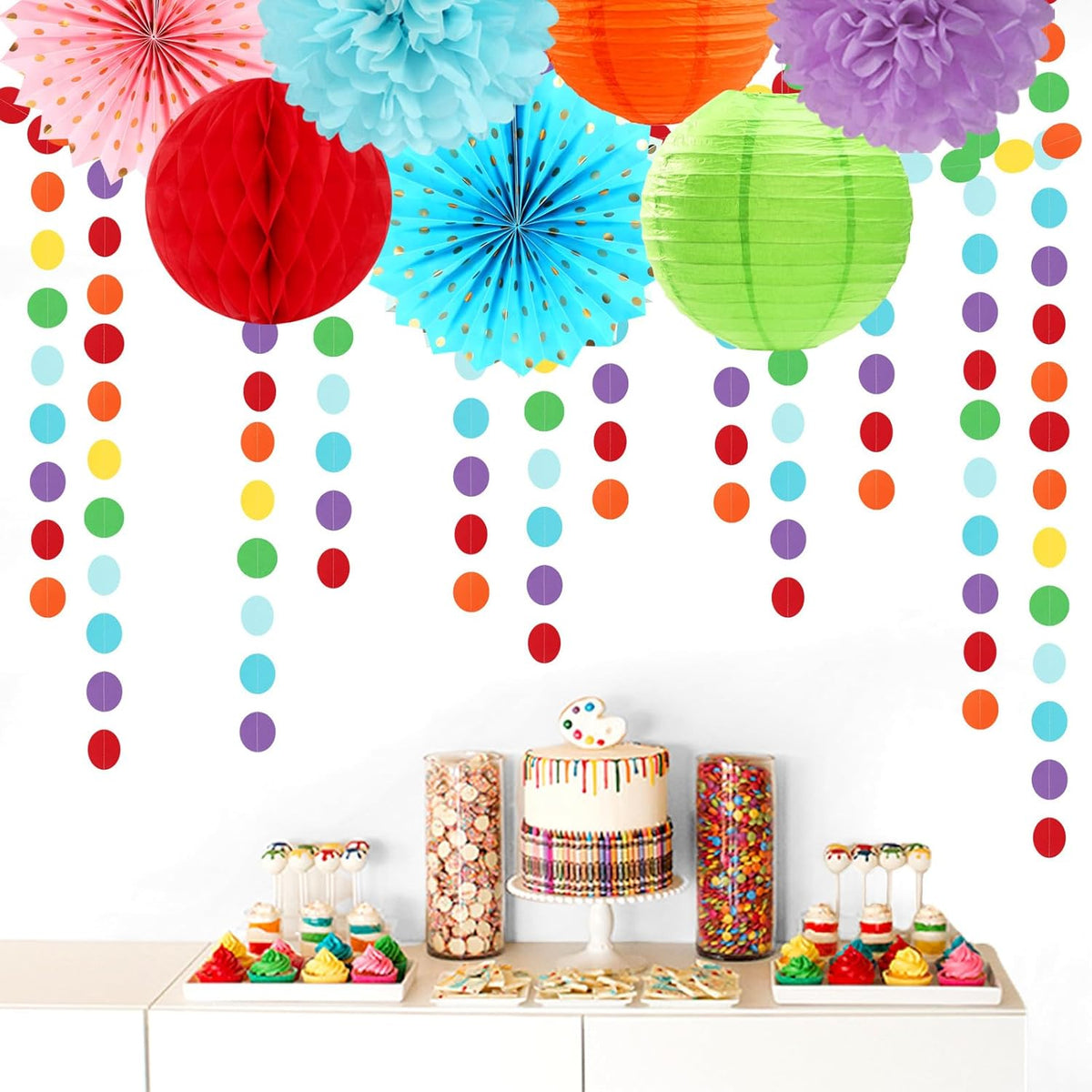 Rainbow Party-Decorations Paper-Garland Streamers Banner - 52Ft Colorful Theme Boy Girl Kids