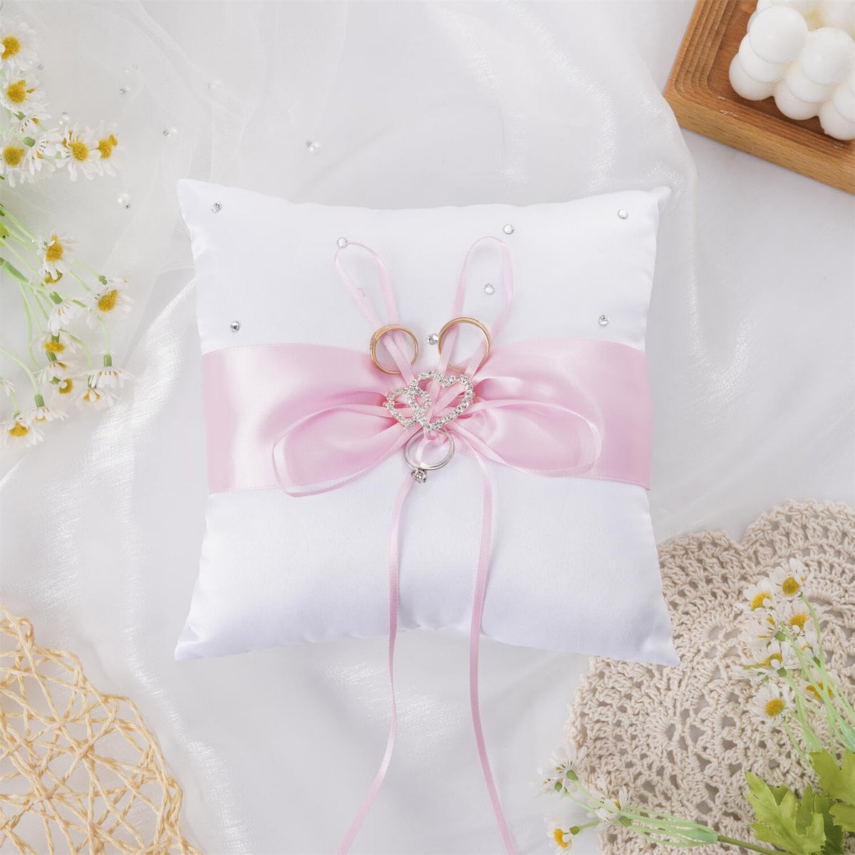 QIRMIZI Ring Pillow,Pearls Ring Cushion, Ring Bearer, Ring Holder for Beach Wedding, Wedding