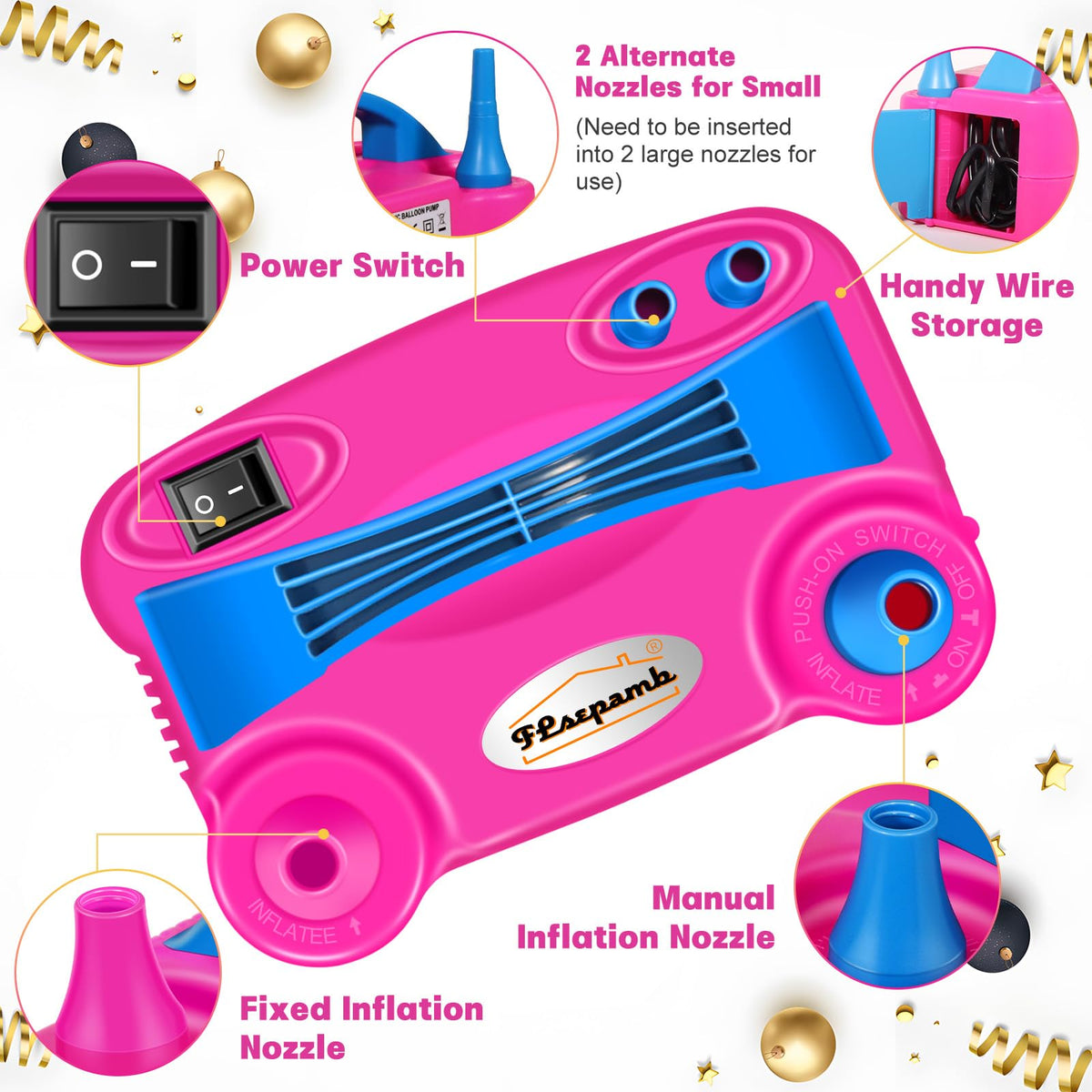 FLSEPAMB Balloon Pump, Electric Balloon Pump,Portable Dual Nozzles Electric Balloon Air Pump 110V