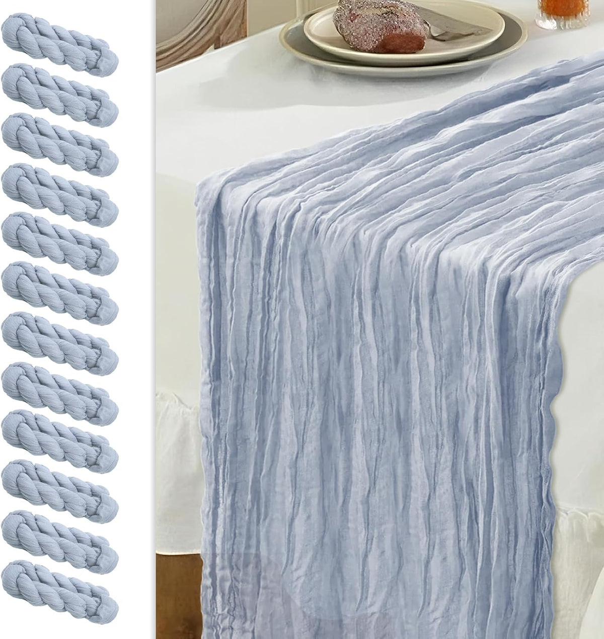 Le courant 12pcs 10Ft Cheesecloth Table Runner, Rustic Boho Gauze Cheese Cloth Runner Table Runner