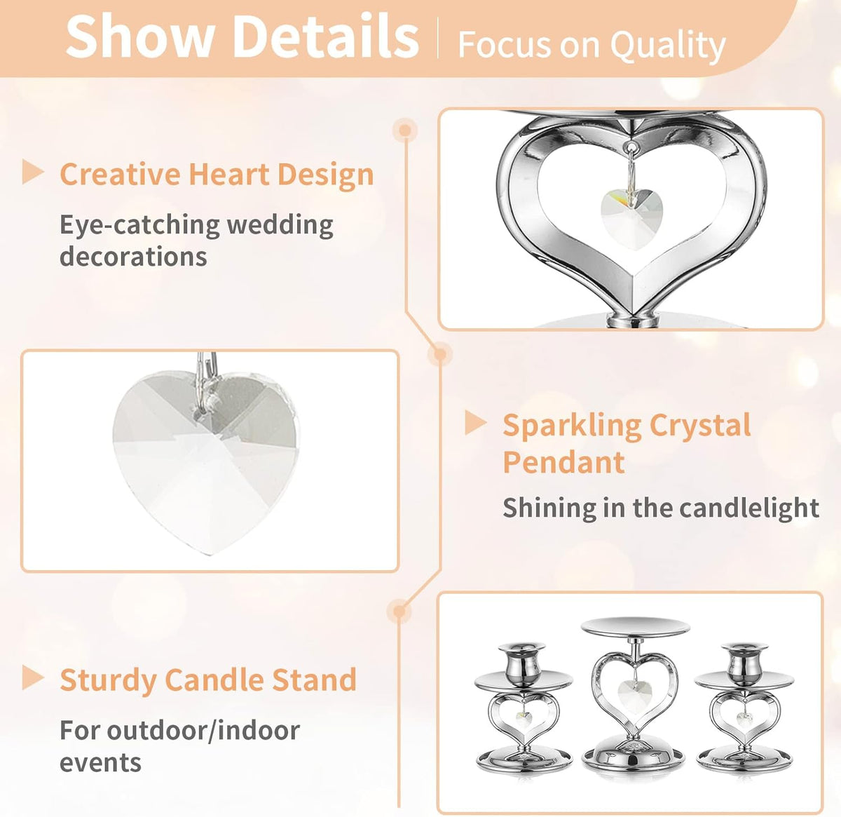 Nuptio Unity Candle Holder Silver Candlestick Holder for Pillar Taper Candles Metal Pillar Candle