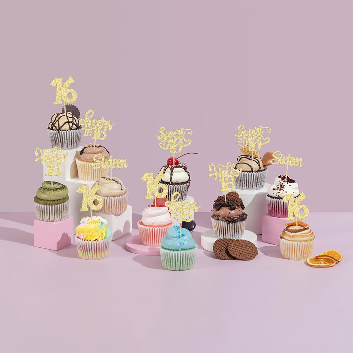 30pcs 16th Birthday Cupcake Toppers - Sixteen Happy 16th Cupcake Picks - Cheers to Sweet 16 Cake