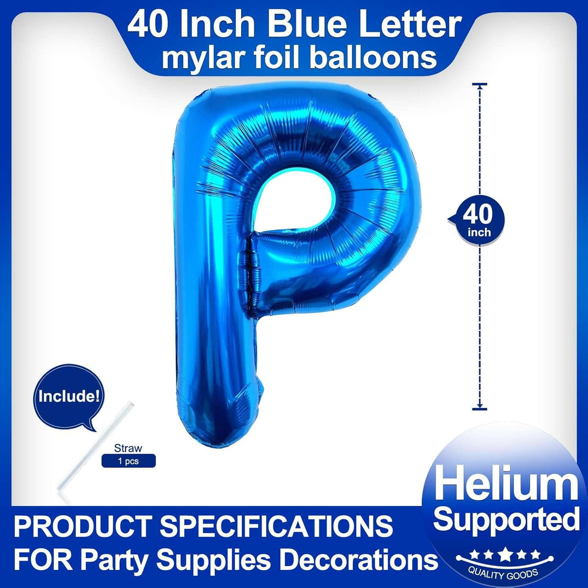 40 Inch Blue Letter P Balloons, DIY Phrase Foil Alphabet Letter P Balloons DIY Word P Banner for