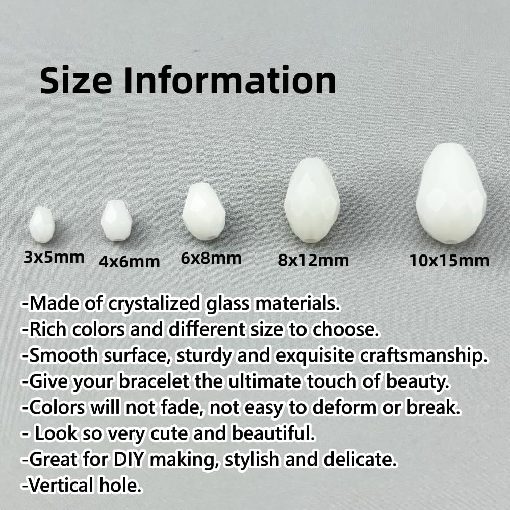 200pcs 3x5mm Teardrop Crystal Glass Beads for Jewelry Making, Faceted Vertical Hole Teardrop Glass